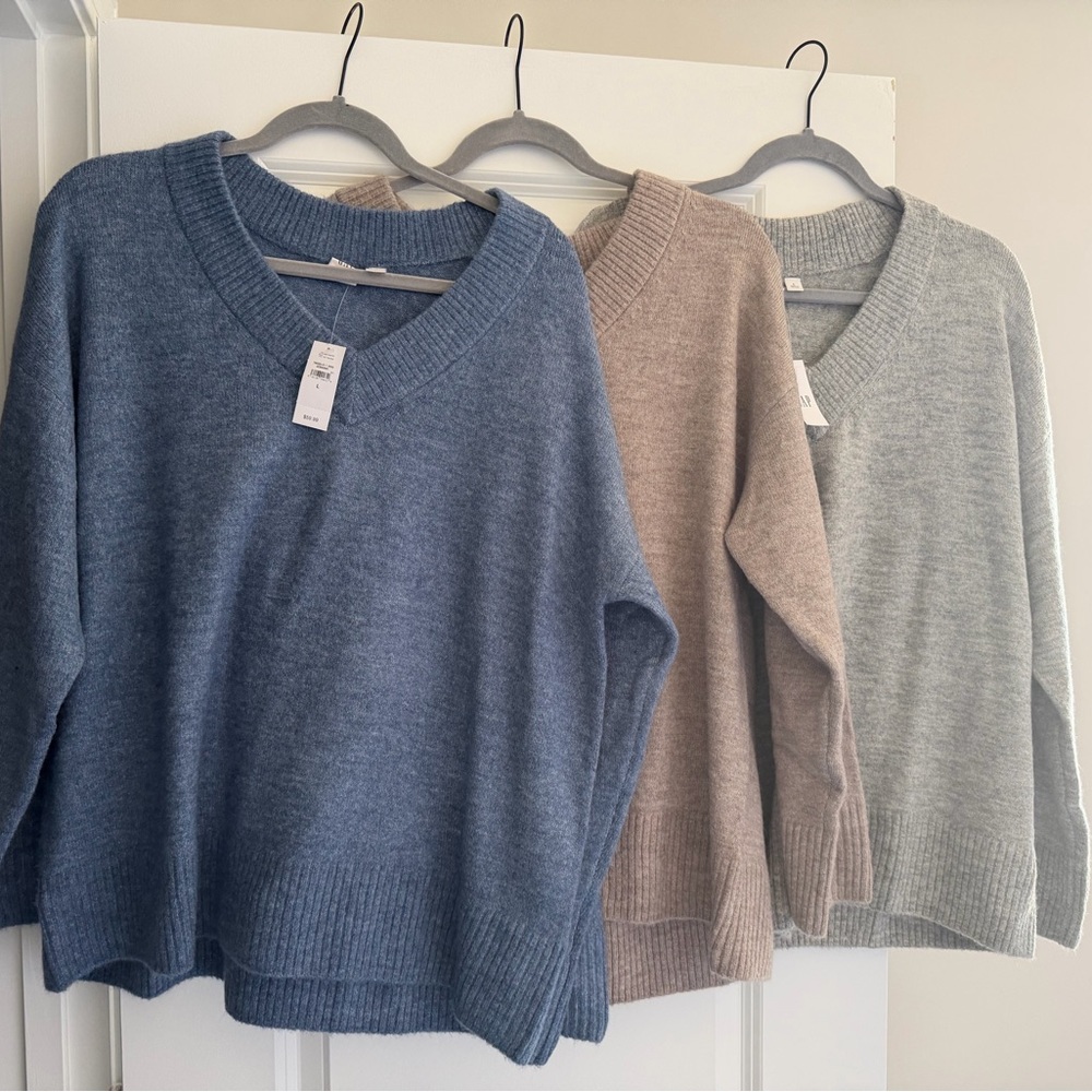 GAP V-Neck Sweater Trio - Blue, Tan, Gray